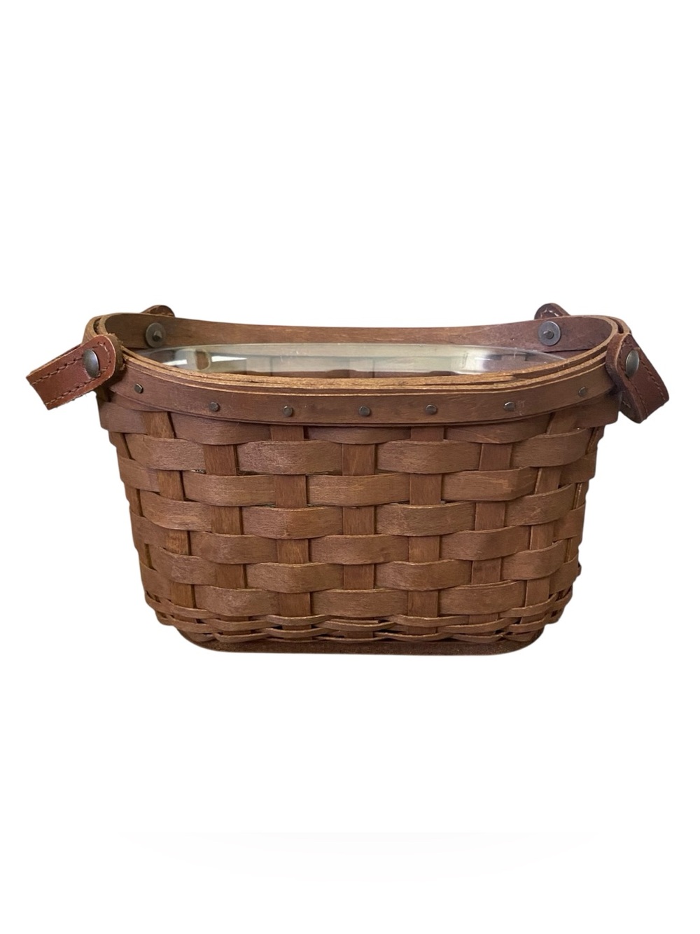 Longaberger Vintage Handmade Wood Oval Storage Basket Leather Handles & Liner